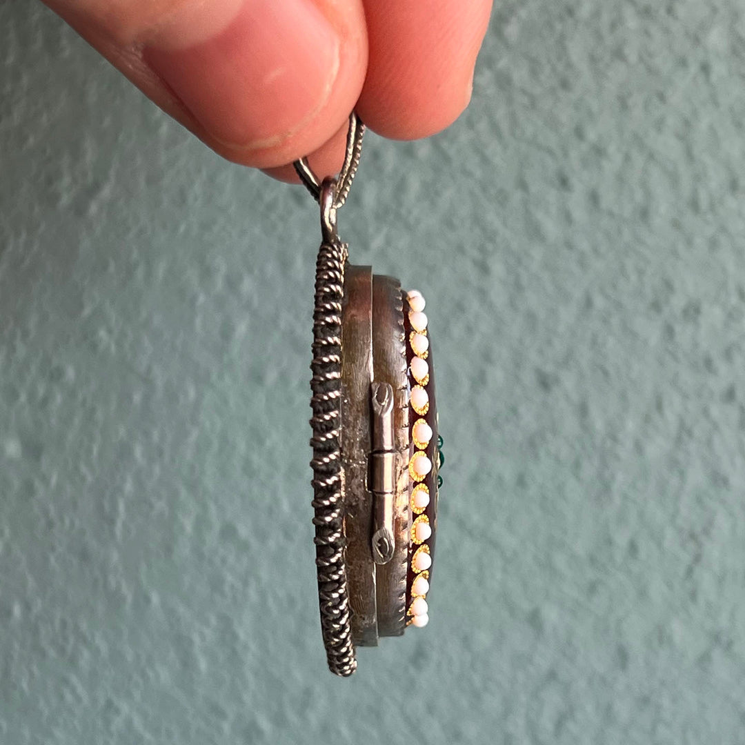 Antique French Silver & Enamel Oval Locket c.1870