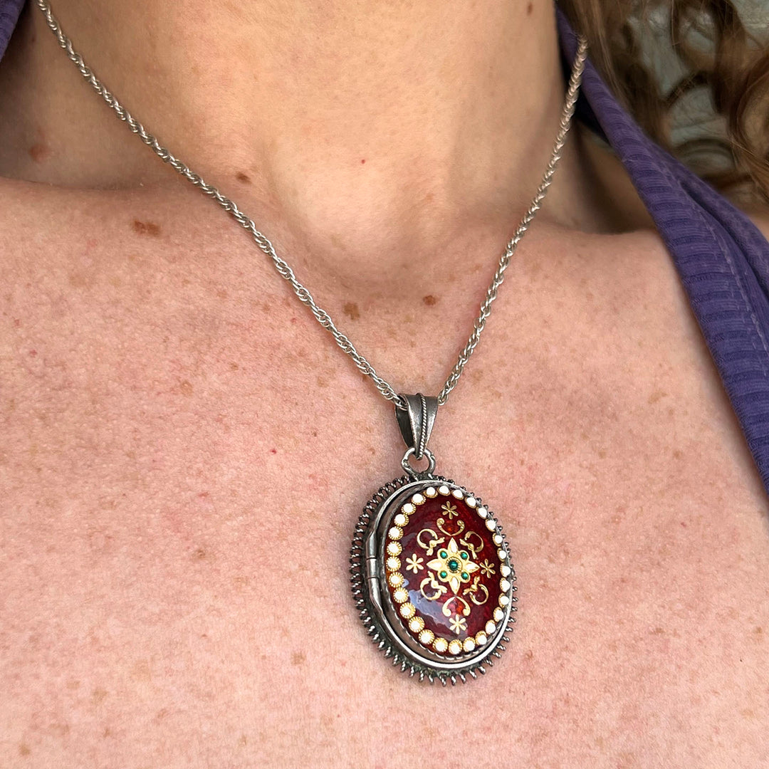 Antique French Silver & Enamel Oval Locket c.1870