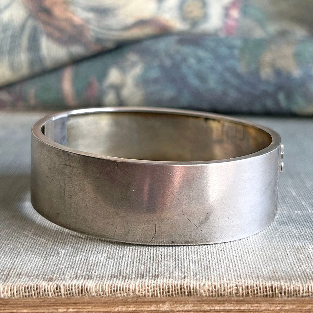 Antique French Silver Floral Vine Bangle Bracelet, c.1880