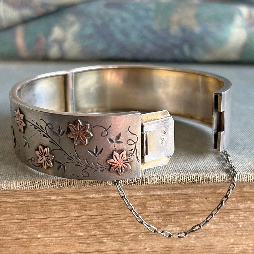 Antique French Silver Floral Vine Bangle Bracelet, c.1880