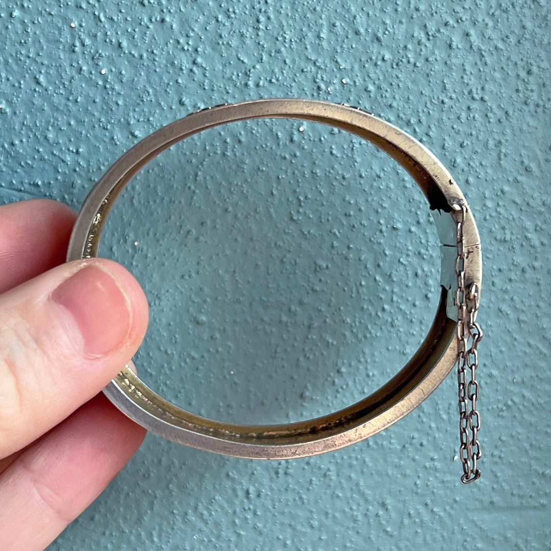 Antique French Silver Floral Vine Bangle Bracelet, c.1880