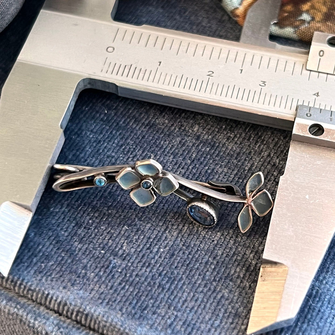 Antique French Silver Plique-à-Jour Floral Brooch with Sapphires c. 1900