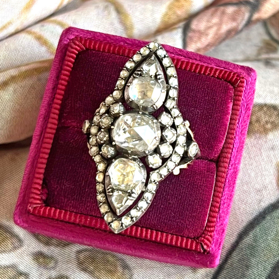 Antique Georgian Diamond Ring 18k Gold Silver-Set , c.1830