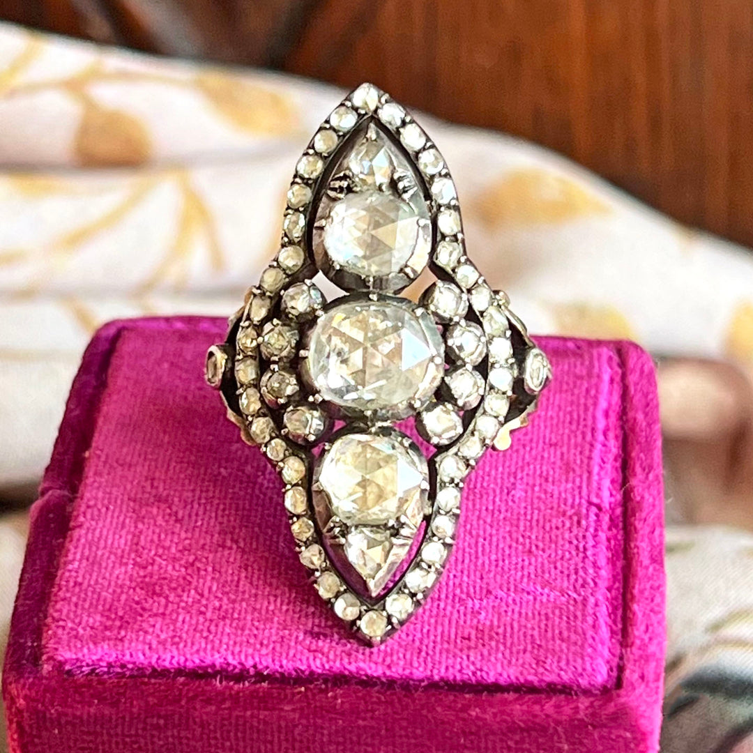 Antique Georgian Diamond Ring 18k Gold Silver-Set , c.1830