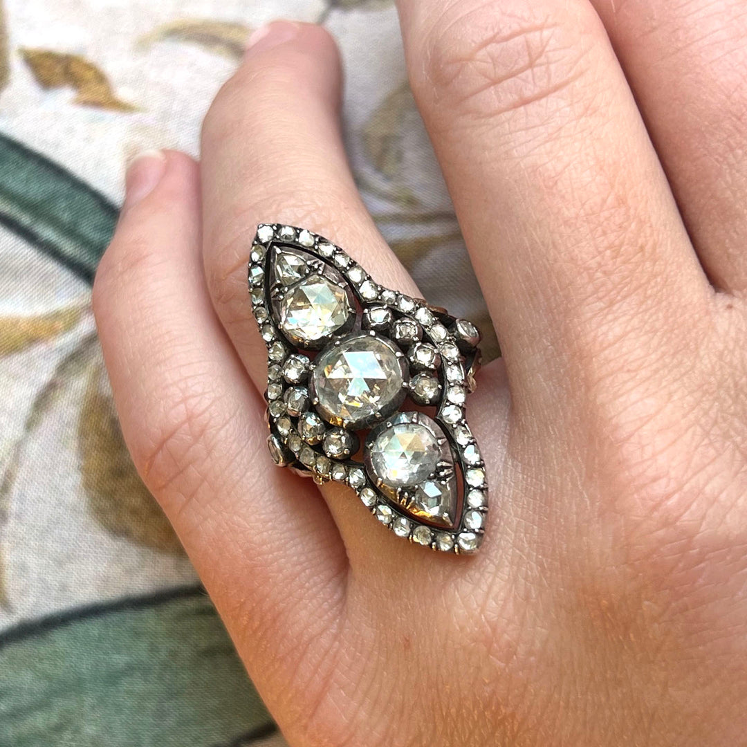 Antique Georgian Diamond Ring 18k Gold Silver-Set , c.1830