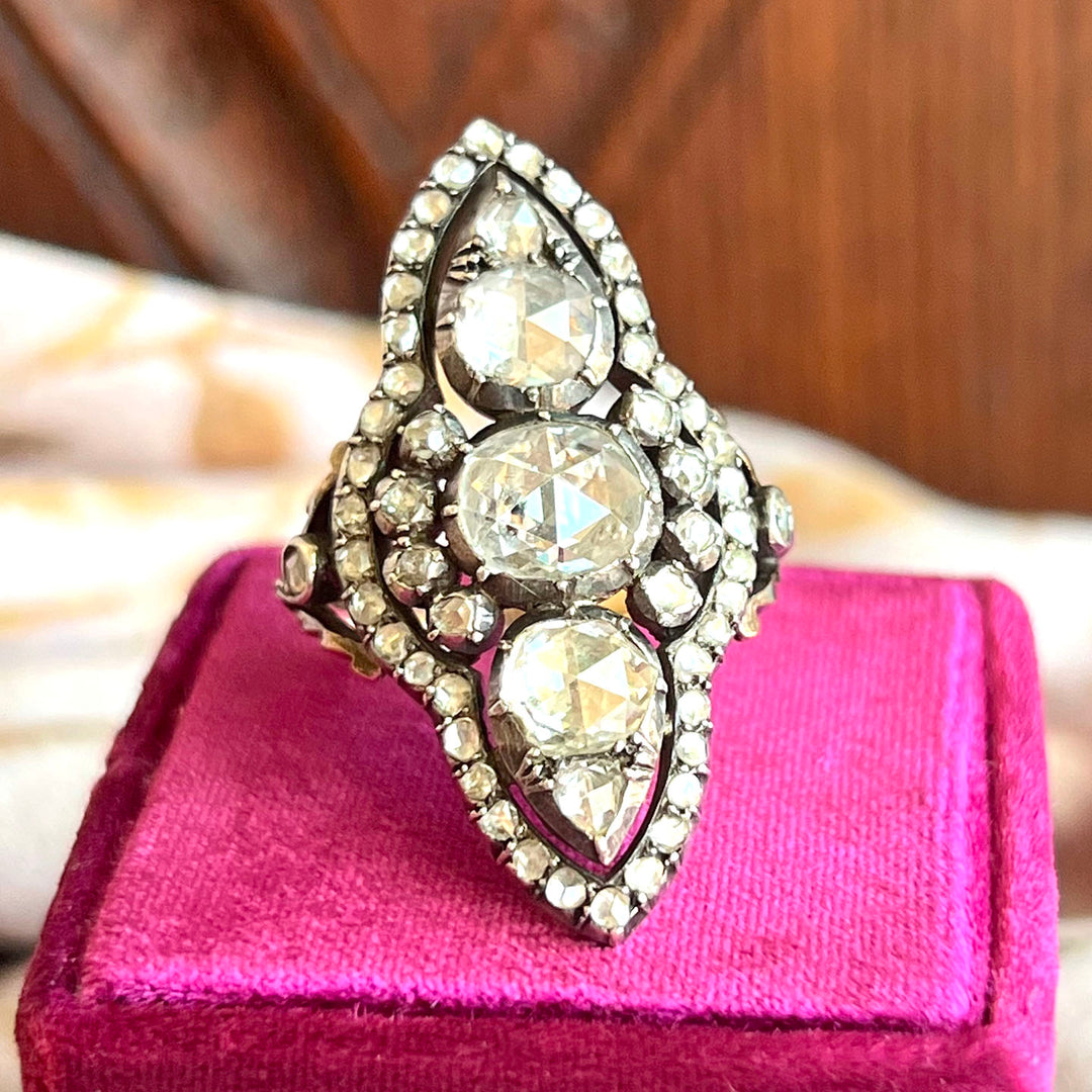 Antique Georgian Diamond Ring 18k Gold Silver-Set , c.1830