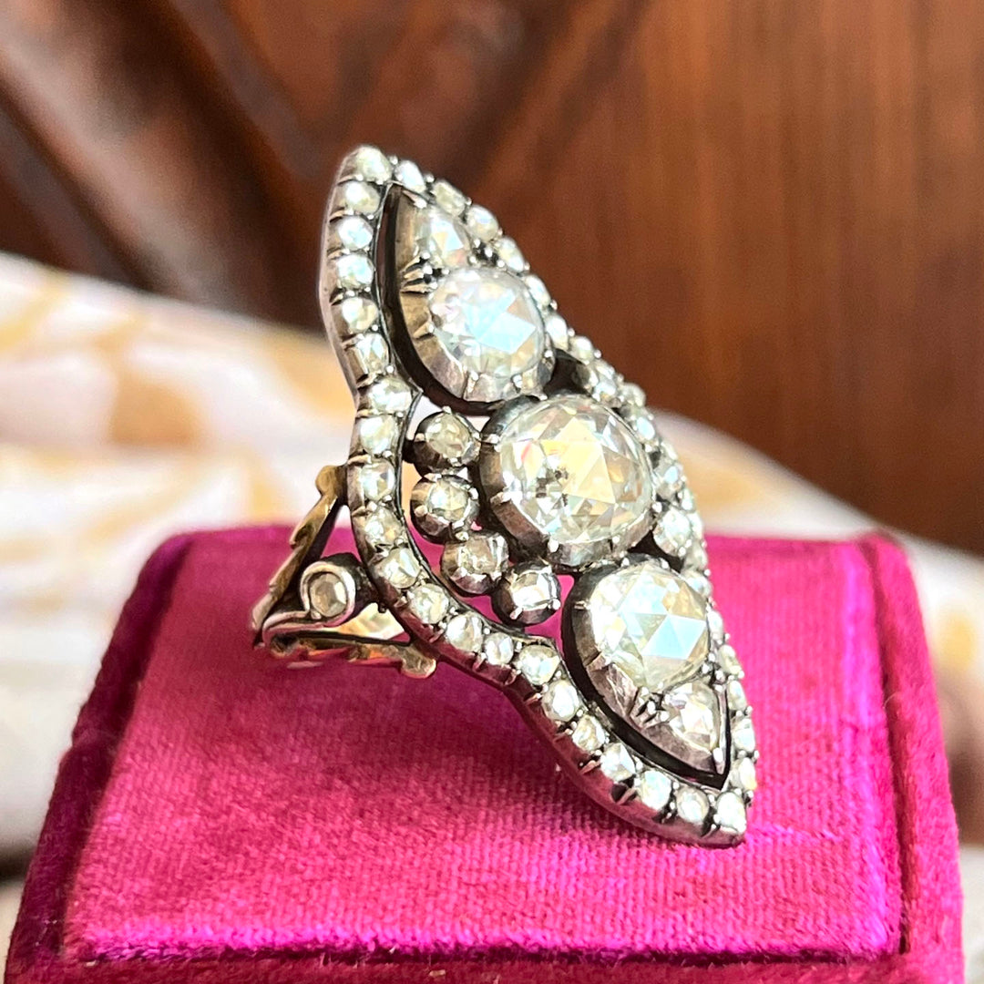 Antique Georgian Diamond Ring 18k Gold Silver-Set , c.1830