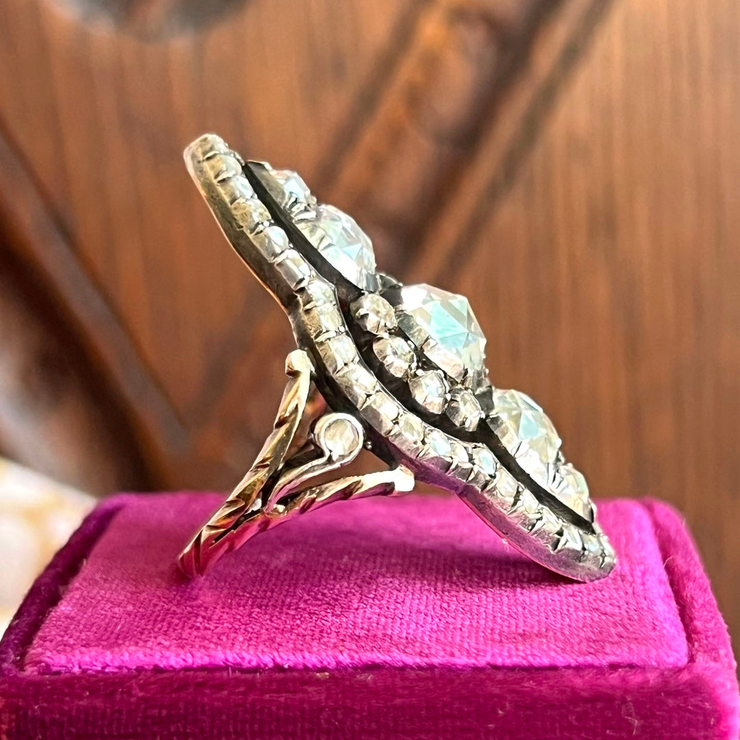 Antique Georgian Diamond Ring 18k Gold Silver-Set , c.1830