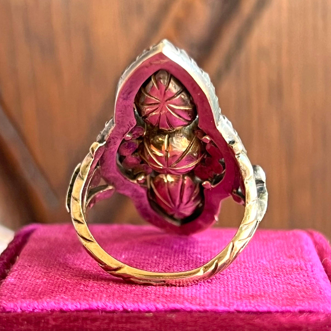 Antique Georgian Diamond Ring 18k Gold Silver-Set , c.1830