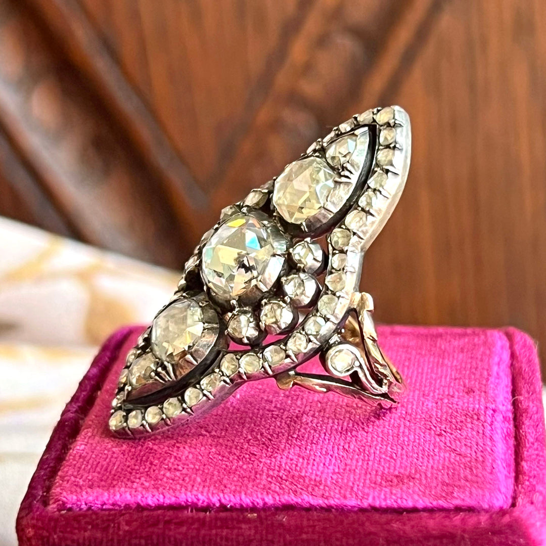 Antique Georgian Diamond Ring 18k Gold Silver-Set , c.1830