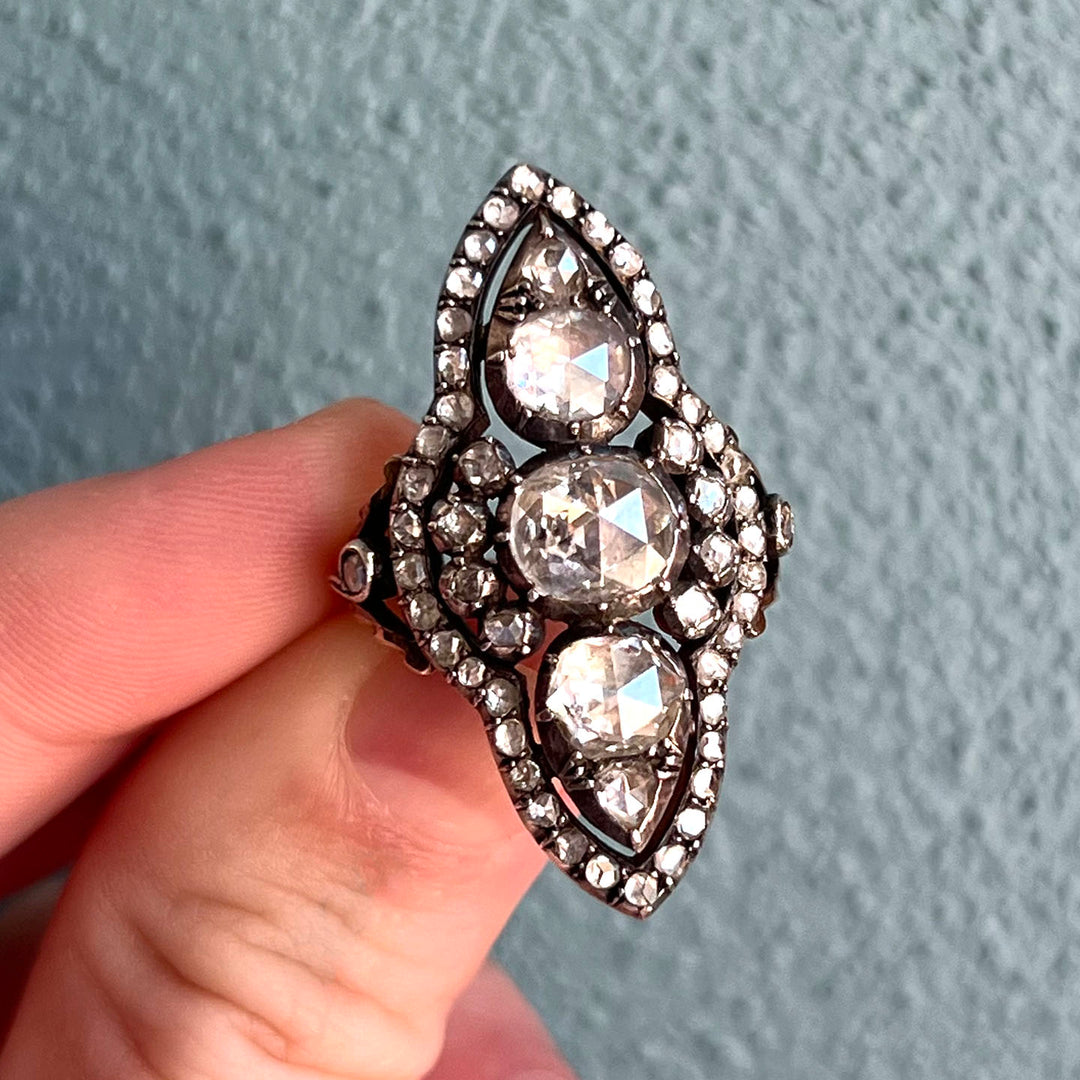 Antique Georgian Diamond Ring 18k Gold Silver-Set , c.1830