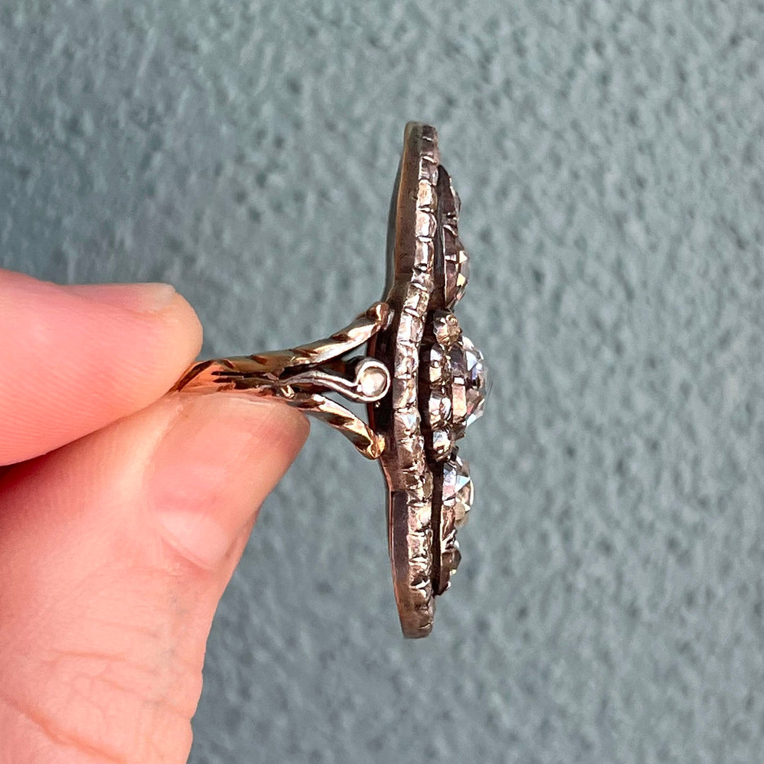 Antique Georgian Diamond Ring 18k Gold Silver-Set , c.1830