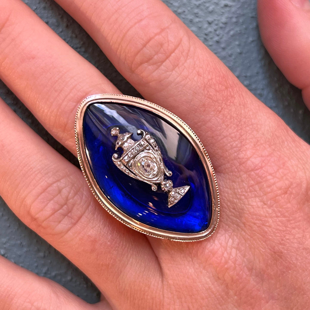 Antique Georgian Marquis Ring Bristol Glass Diamond, c.1750
