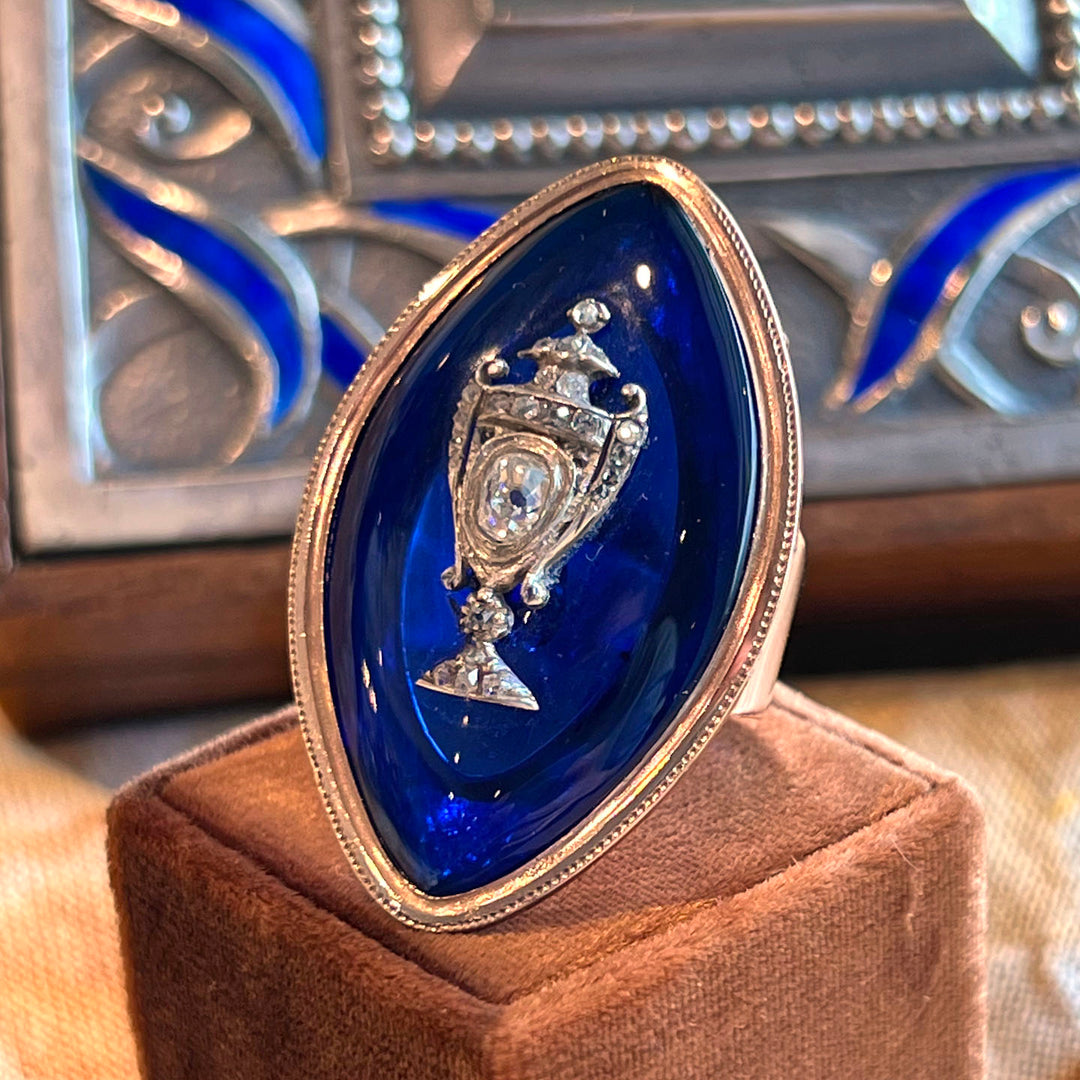 Antique Georgian Marquis Ring Bristol Glass Diamond, c.1750