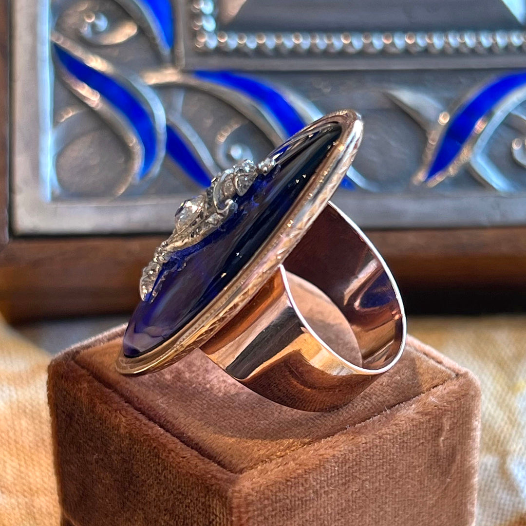 Antique Georgian Marquis Ring Bristol Glass Diamond, c.1750