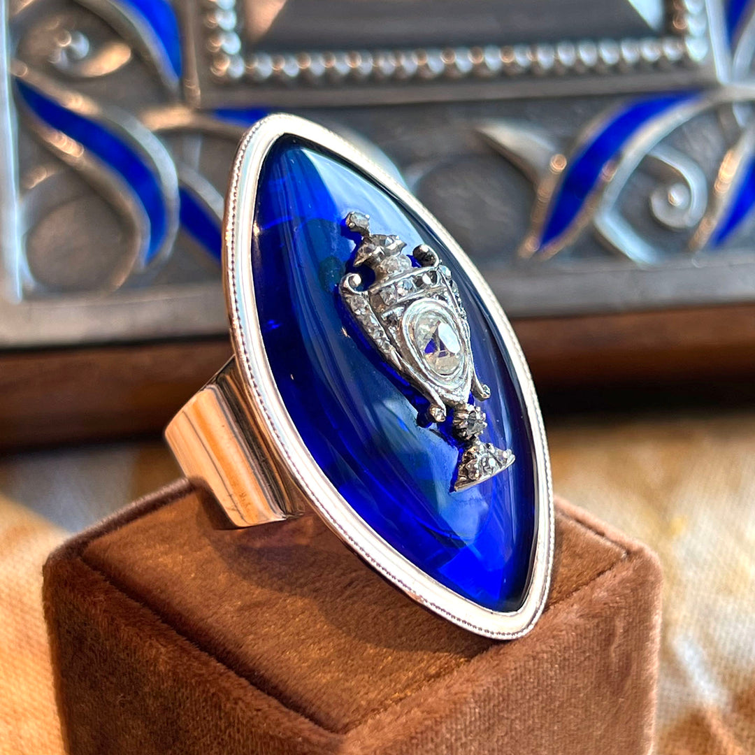 Antique Georgian Marquis Ring Bristol Glass Diamond, c.1750