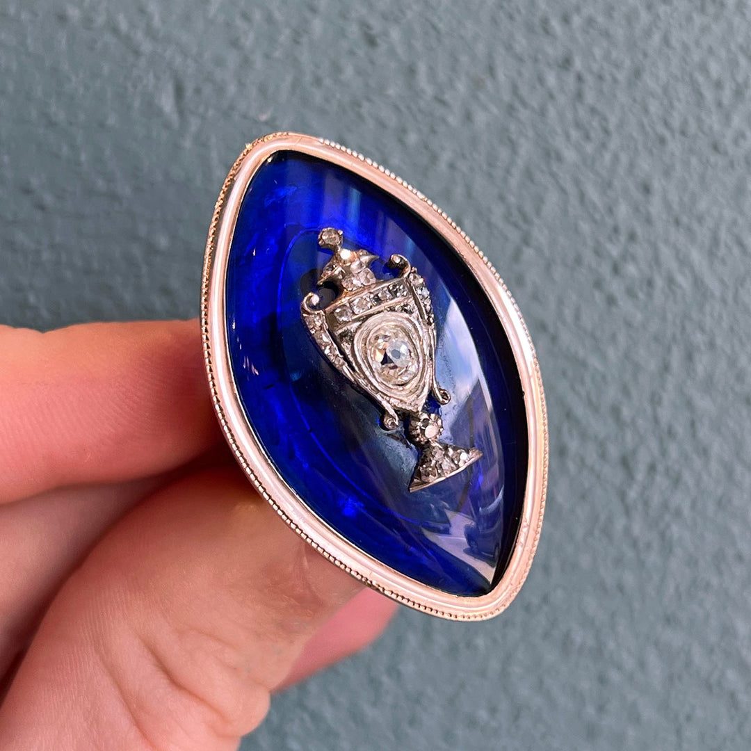 Antique Georgian Marquis Ring Bristol Glass Diamond, c.1750