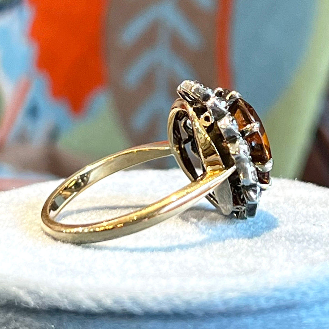 Antique Orange Zircon Diamond Cluster Ring c. 1900