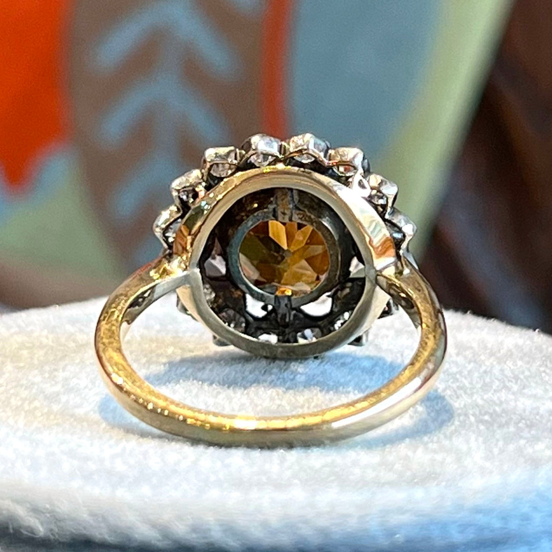 Antique Orange Zircon Diamond Cluster Ring c. 1900