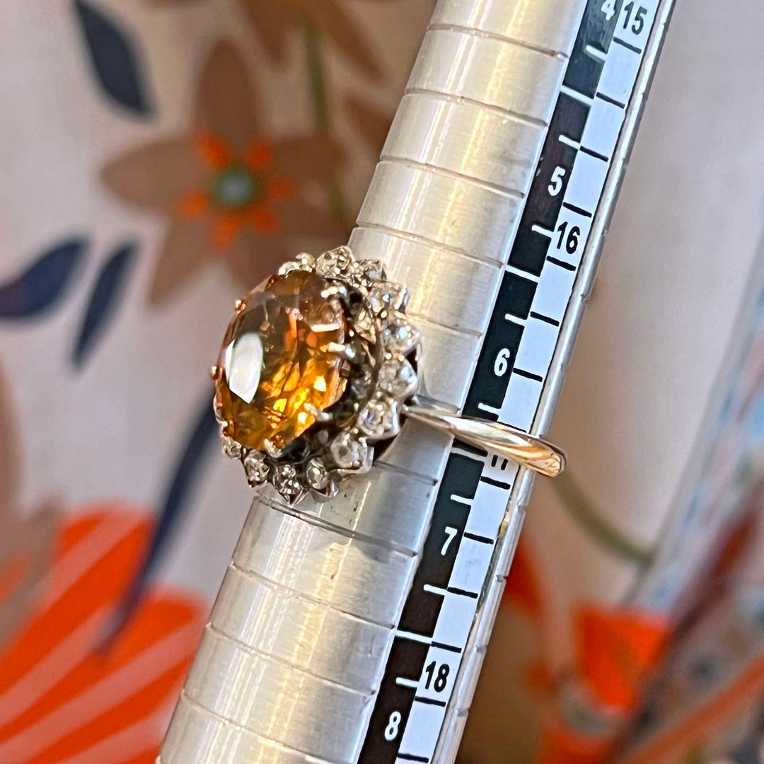 Antique Orange Zircon Diamond Cluster Ring c. 1900