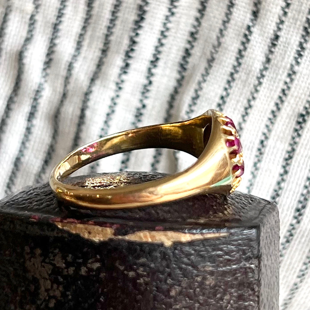 Antique Ruby and Diamond Floral Cluster Gold Ring
