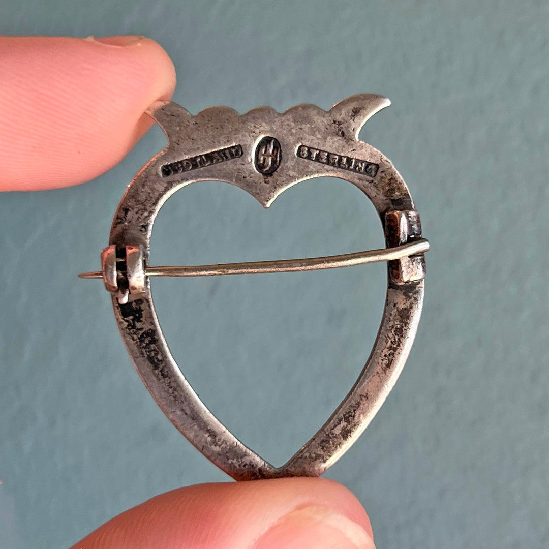 Antique Scottish Sterling Silver Brooch Crowned Heart, c. 1890