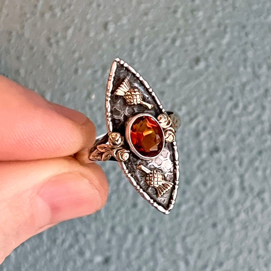Detail of thistle motif antique citrine ring