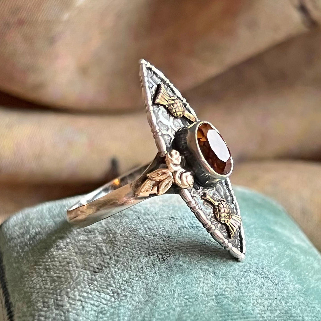 Scottish thistle ring with golden citrine stone