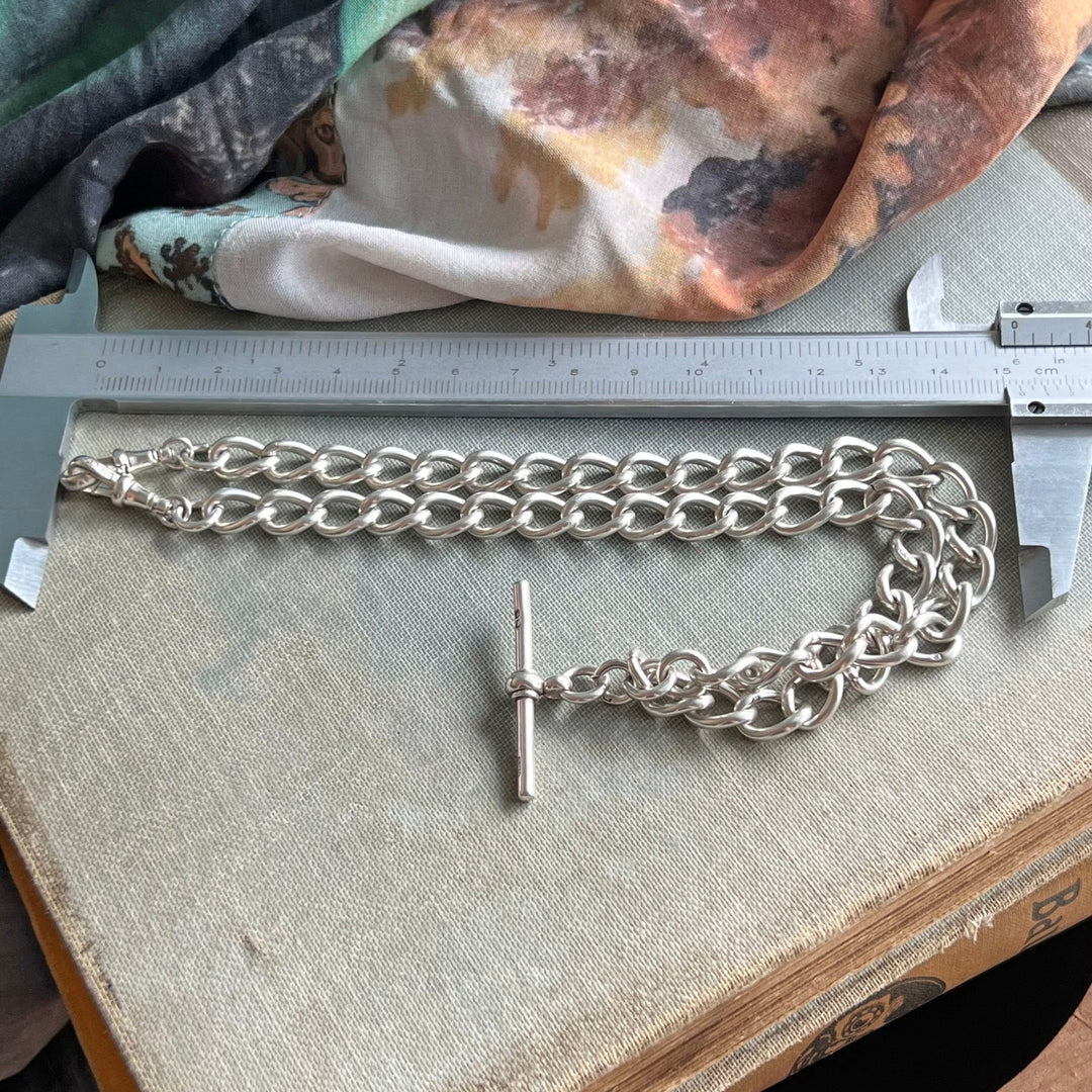 Antique Silver Albert Watch Chain Necklace with T Bar, c.1900 Edwardian