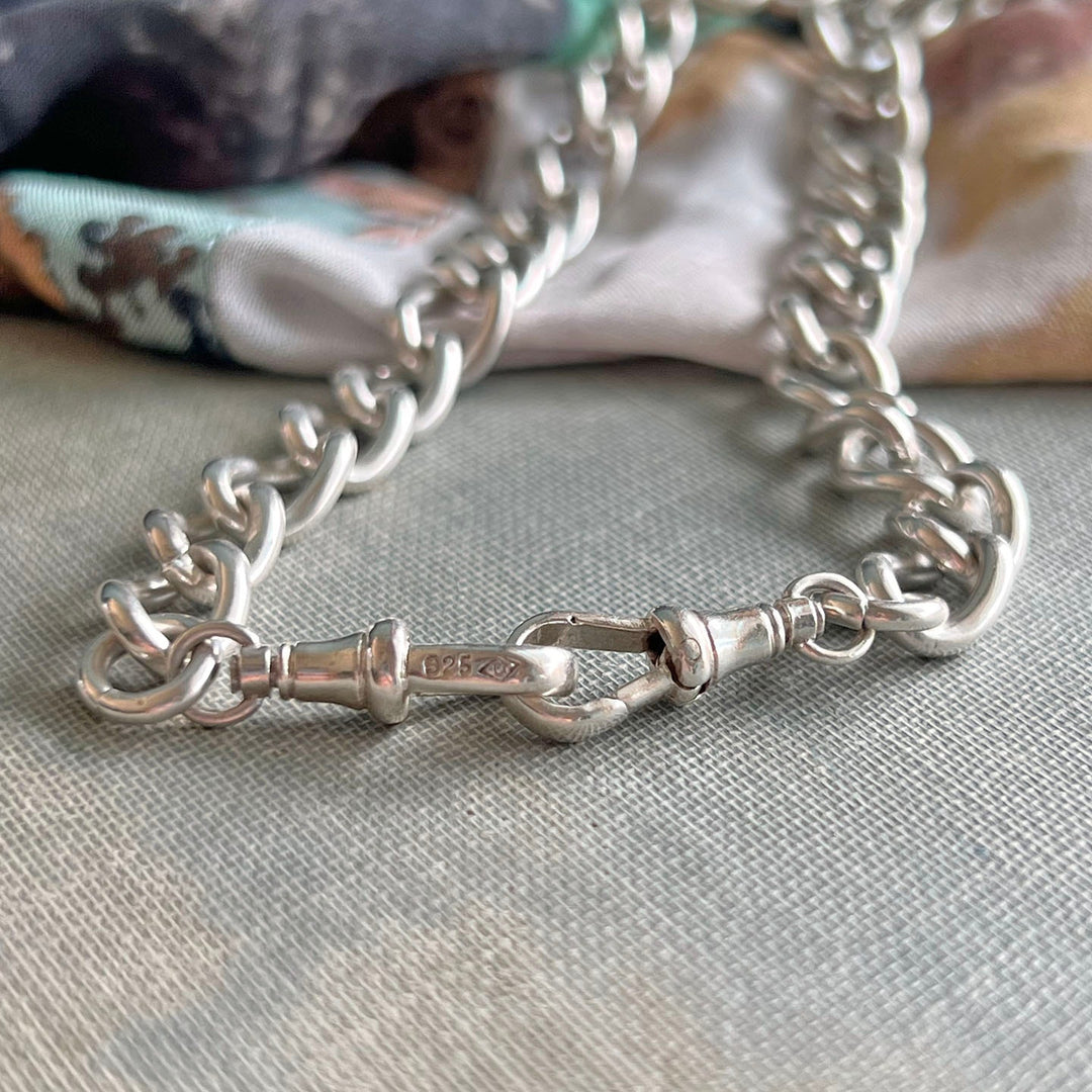 Antique Silver Albert Watch Chain Necklace with T Bar, c.1900 Edwardian
