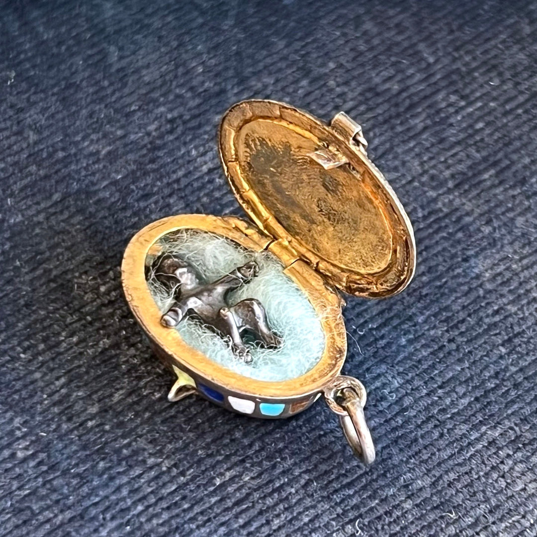 Antique Egyptian Revival silver enamel locket c1900