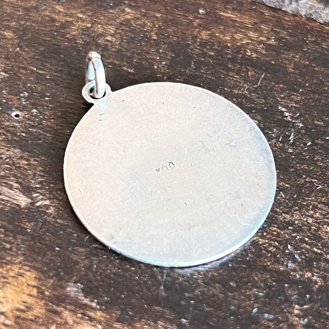 Antique Silver Enamel Pendant Egyptian Revival with Sphinx and Pyramid, c. 1925