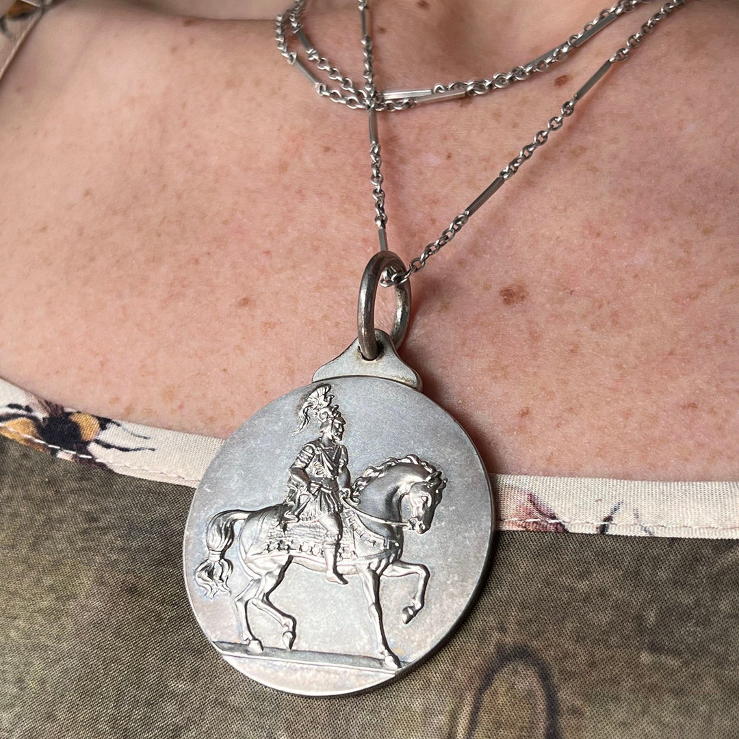 Antique horse medal worn as pendant equestrian jewelry