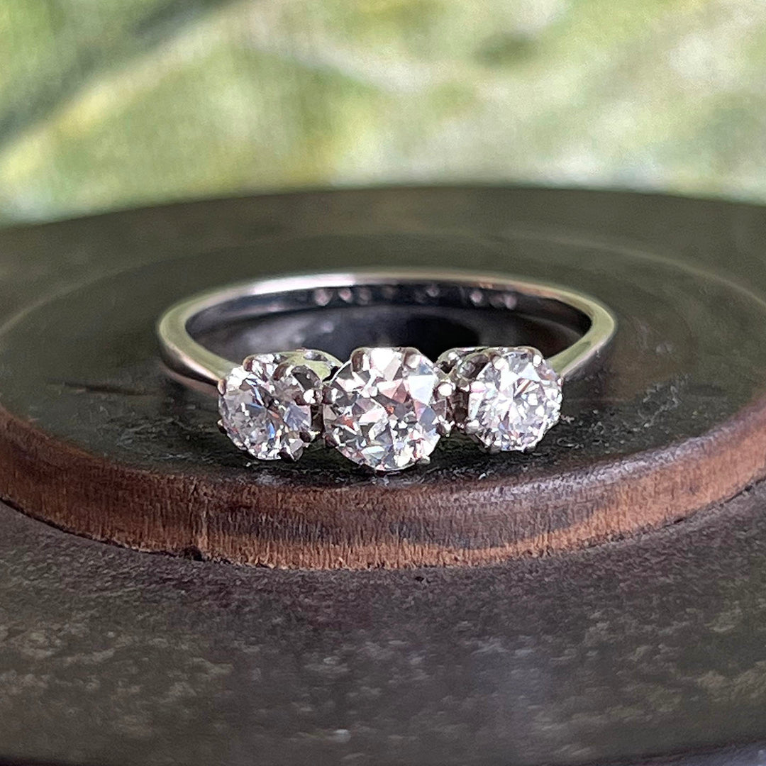 Antique Three-Stone Diamond Ring Gold and Platinum, c. 1920