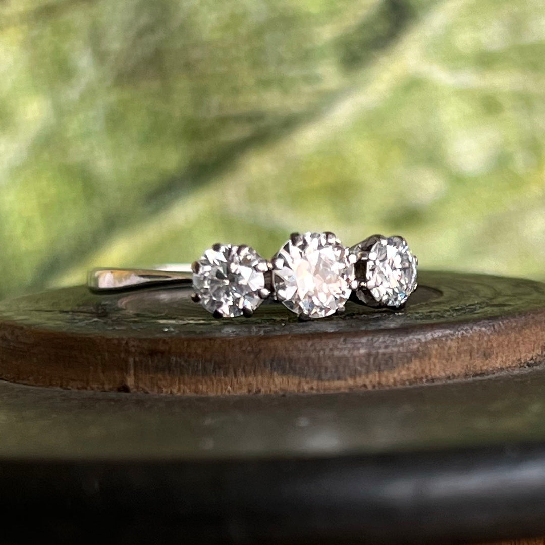 Antique Three-Stone Diamond Ring Gold and Platinum, c. 1920