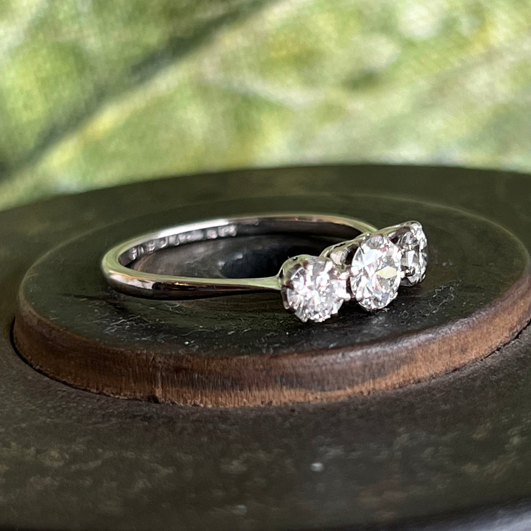 Antique Three-Stone Diamond Ring Gold and Platinum, c. 1920