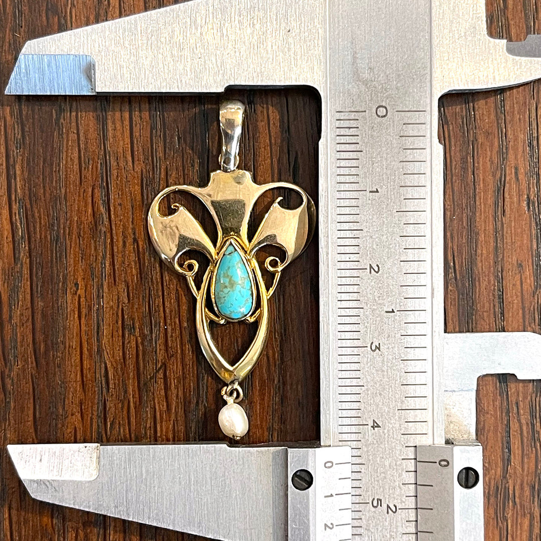 Antique Turquoise Pearl Pendant Edwardian Art Nouveau