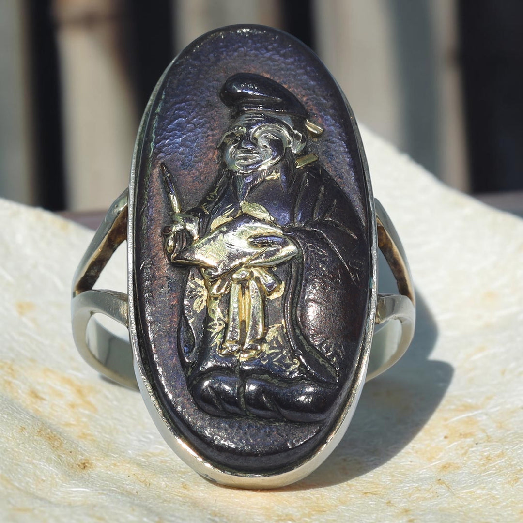 Antique Victorian 15 karat gold Shakudo Daikoku ring