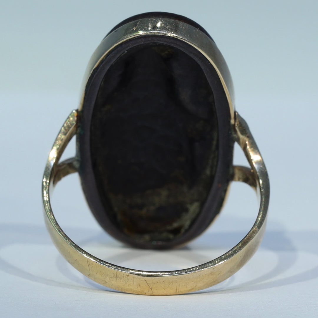 Victorian gold ring with Japanese mixed metal panel