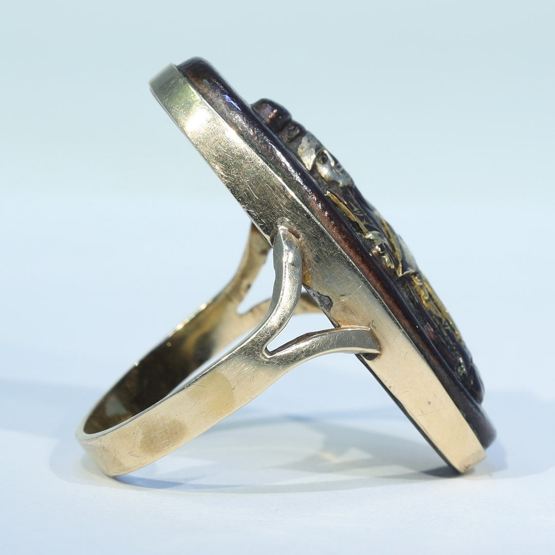 Antique Victorian 15 karat gold Shakudo Daikoku ring