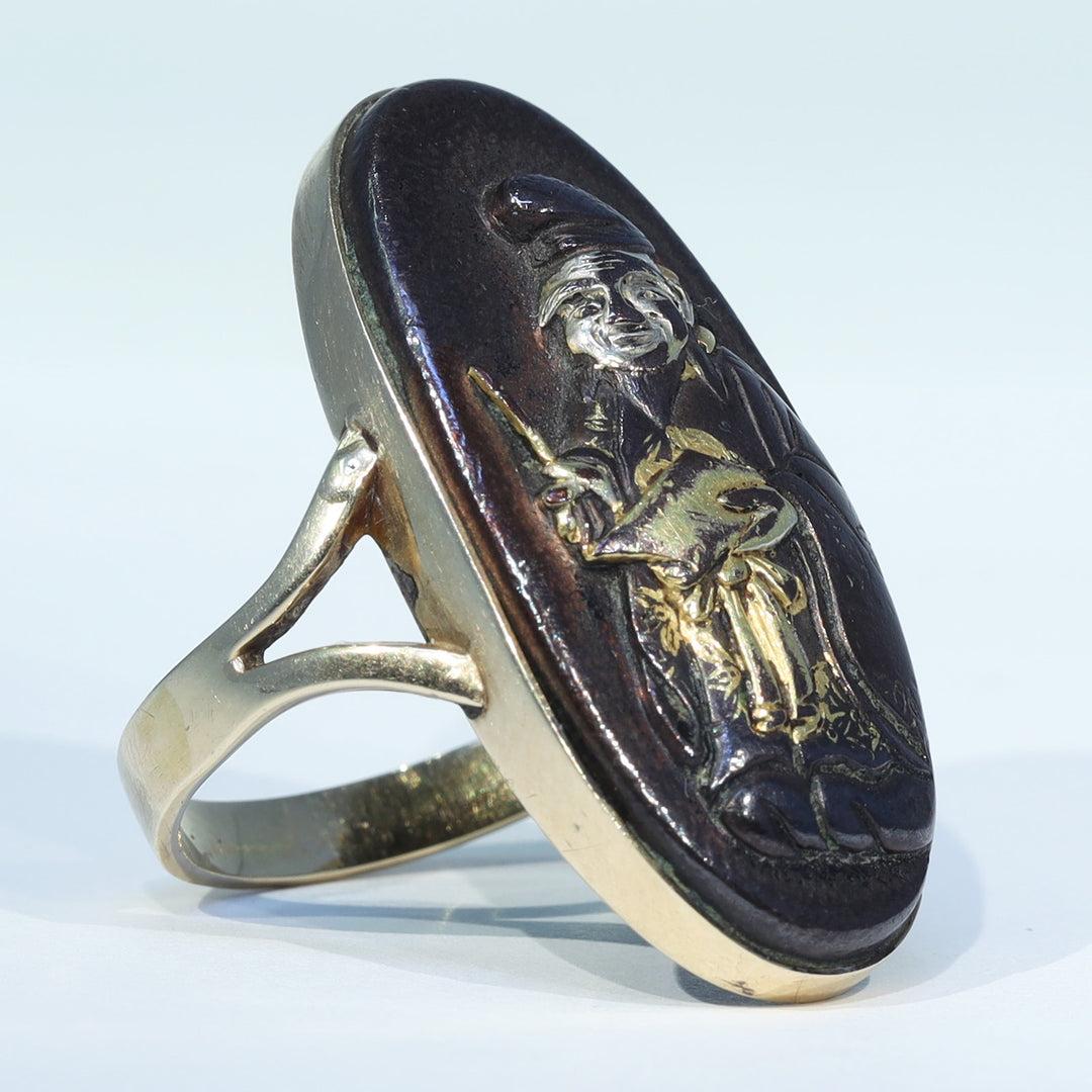 Victorian gold ring with Japanese mixed metal panel