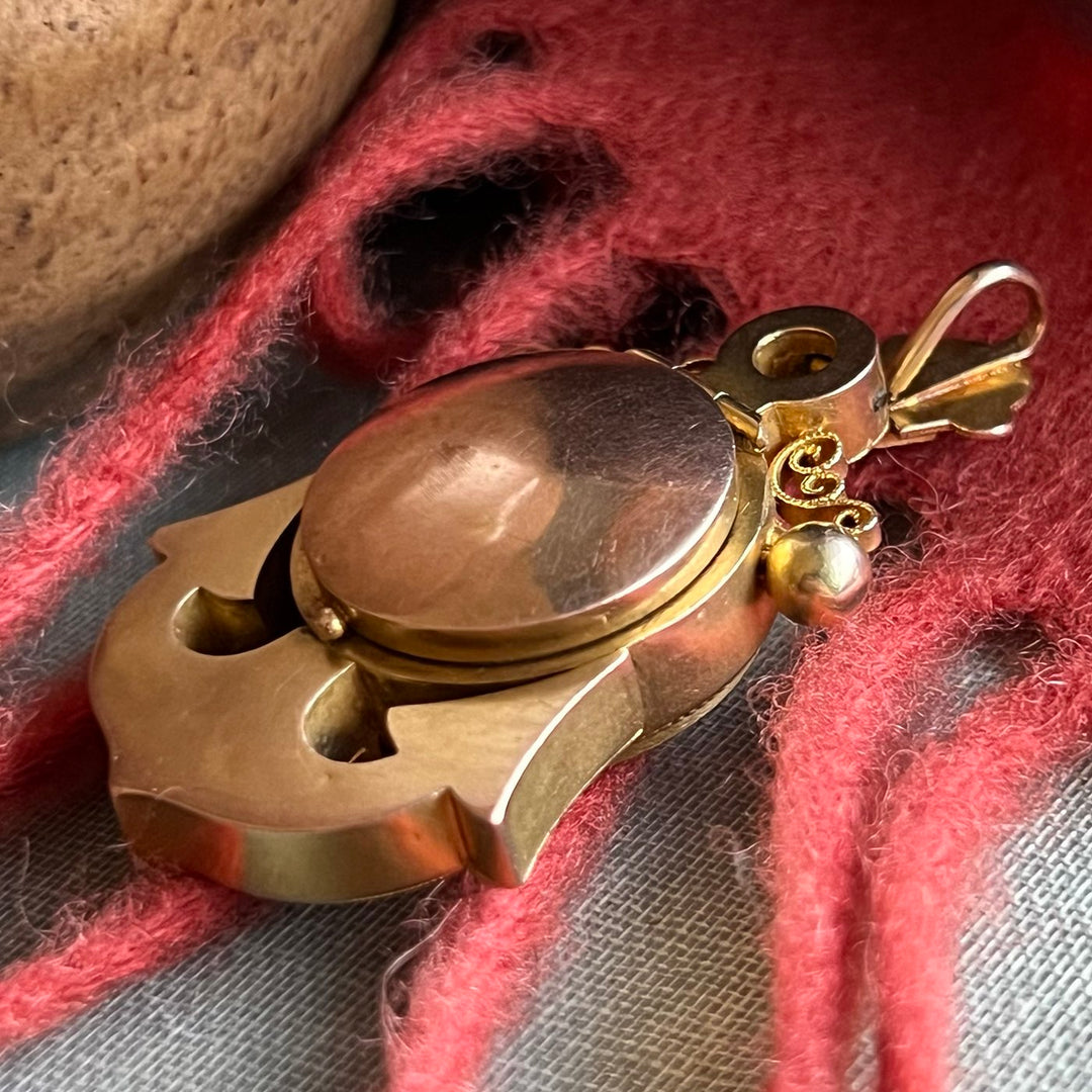 Antique Victorian 15k Gold Locket Pendant Floral Anchor, c.1860