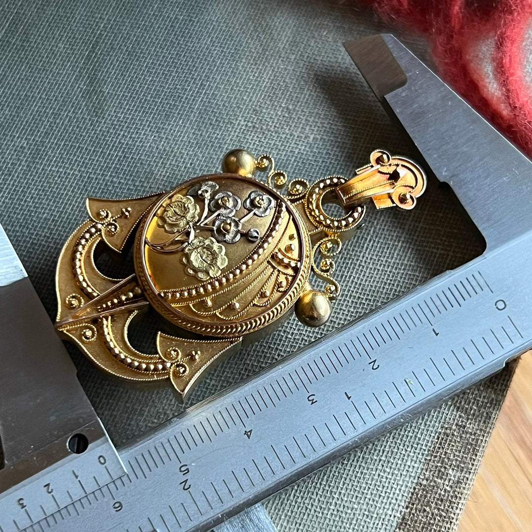 Antique Victorian 15k Gold Locket Pendant Floral Anchor, c.1860
