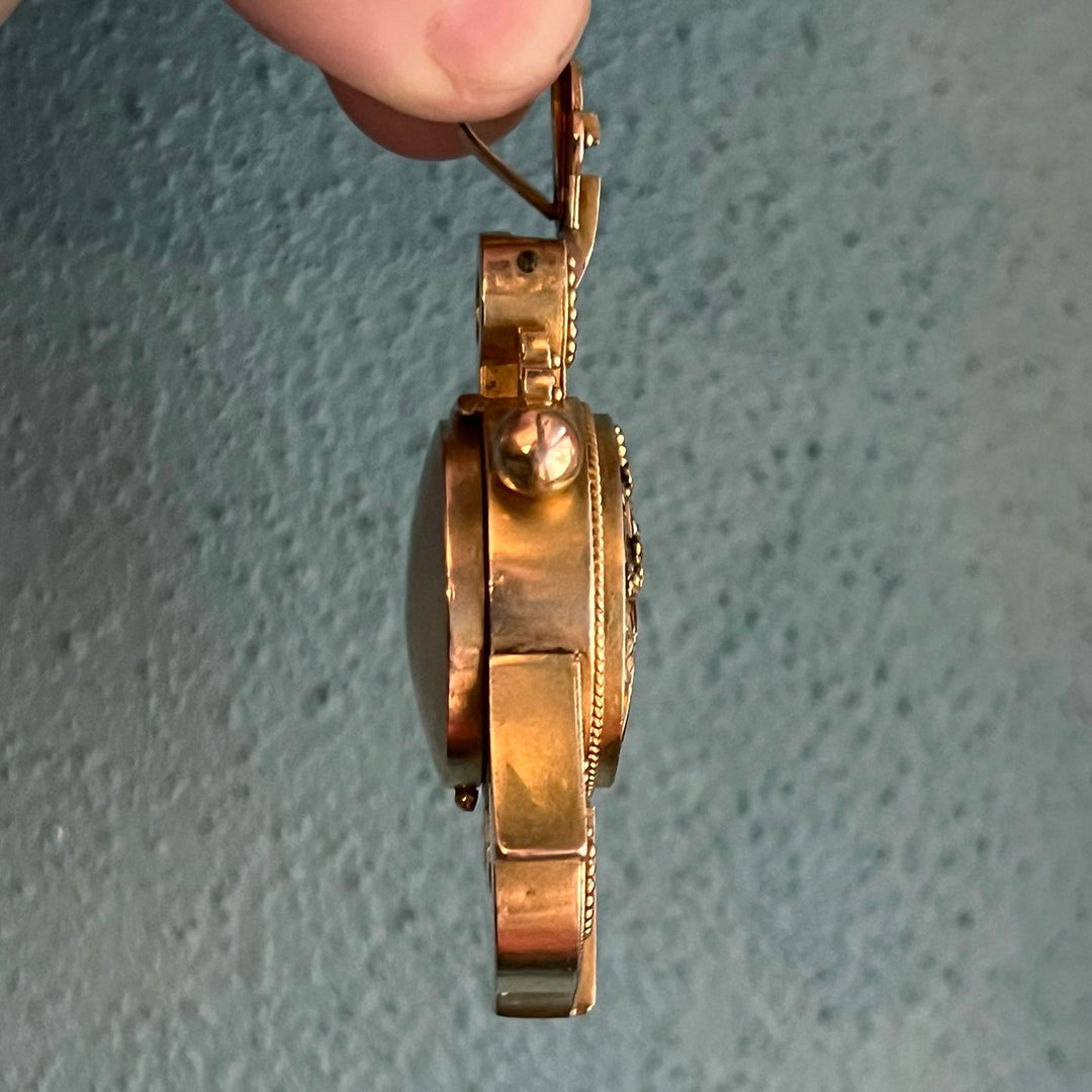 Antique Victorian 15k Gold Locket Pendant Floral Anchor, c.1860