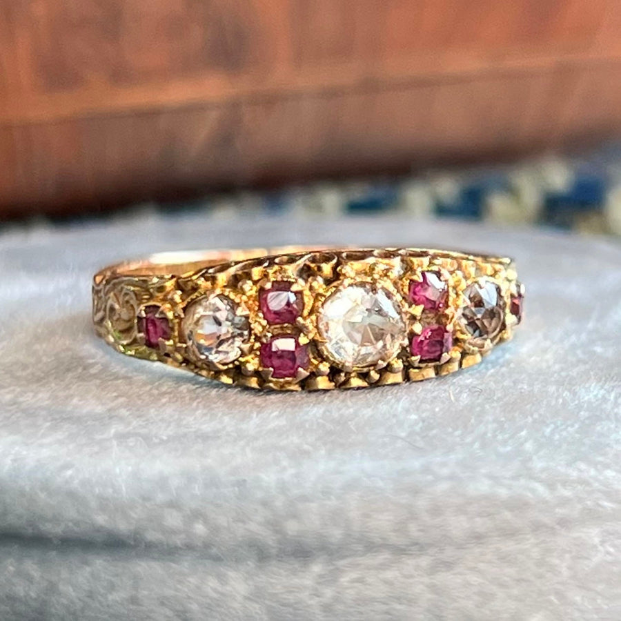 Antique Victorian ruby aquamarine gold ring