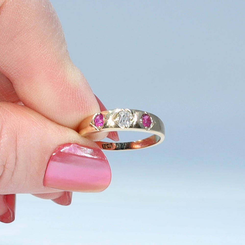 Victorian ruby and diamond trilogy ring circa 1900