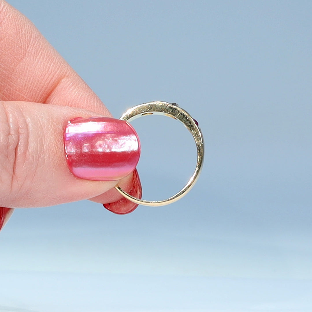 Victorian three stone gemstone ring in 18 karat gold