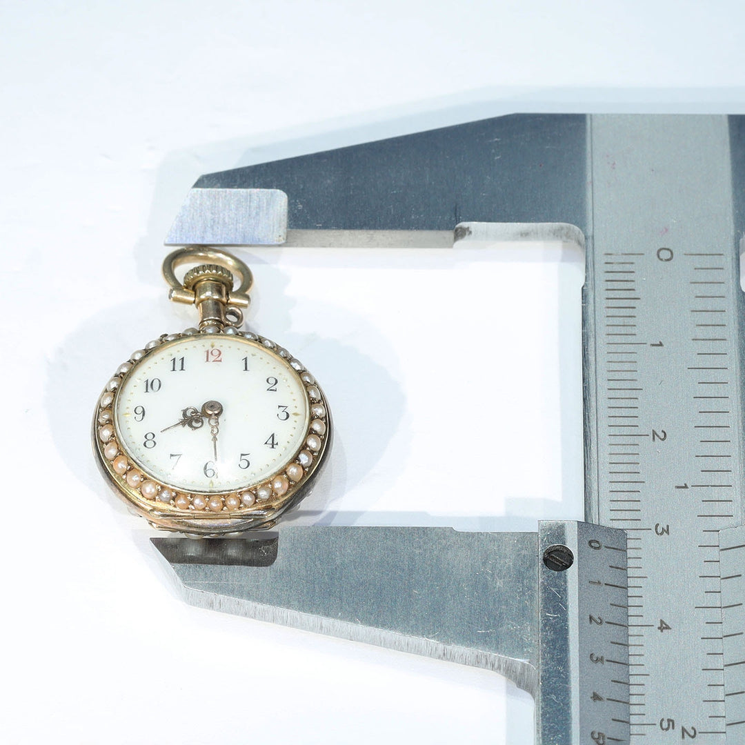 Antique Victorian 18 Karat Gold Ruby Pearl Watch Pendant