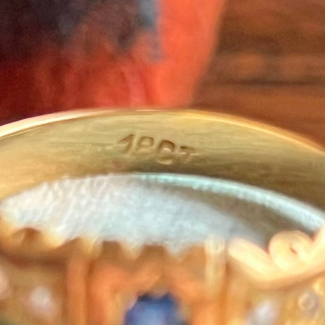 Antique Victorian 18 Karat Gold Sapphire and Diamond Ring, Circa 1900, English Sapphire Ring