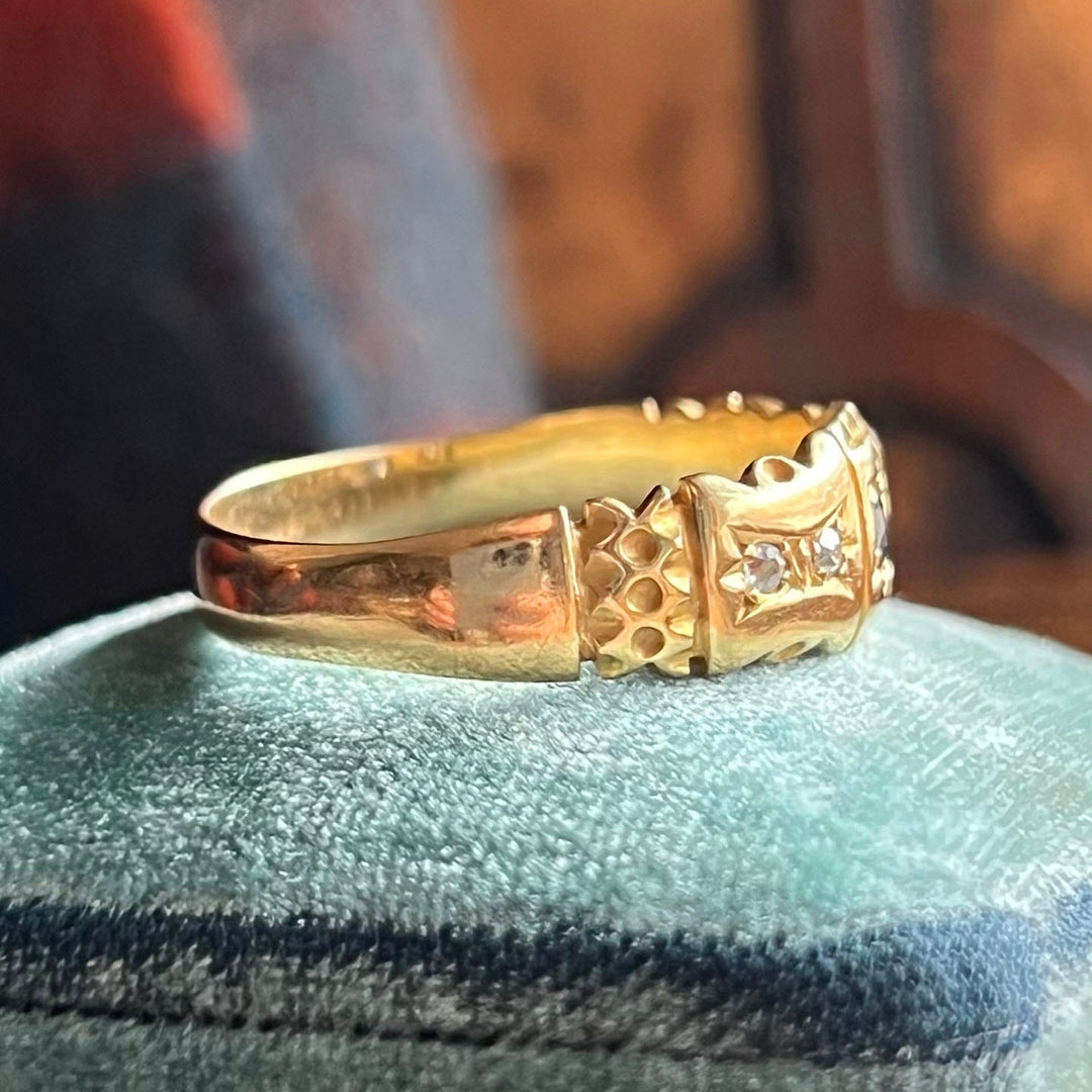 Detail of antique sapphire and diamond setting